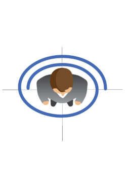 icon showing a person from the top with a circle around it showing protection level of lead aprons