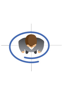 icon showing a person from the top with a circle around it showing protection level of lead aprons