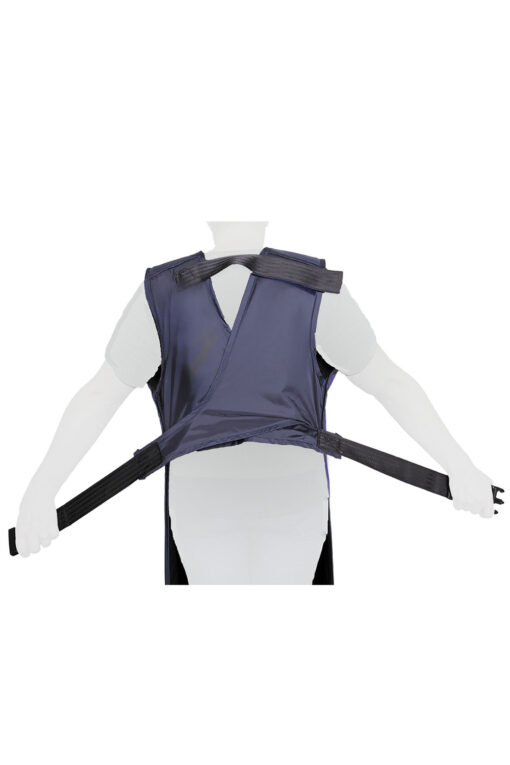 back view of single front apron with buckle in navy blue