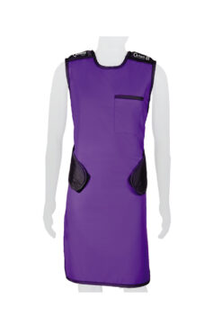 single front apron with velcro in purple, front view