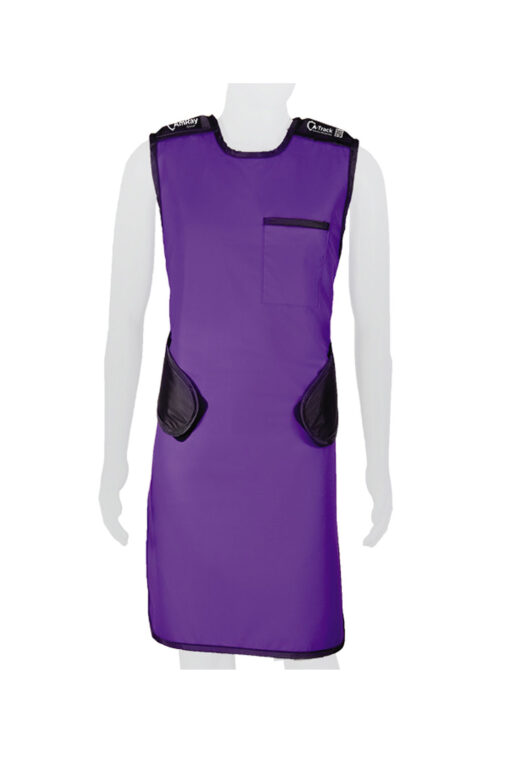 single front apron with velcro in purple, front view