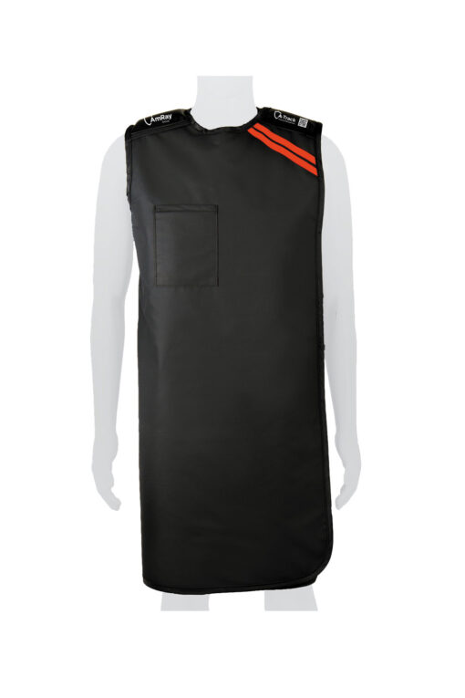 mannequin wearing semi-wrap lead apron in black