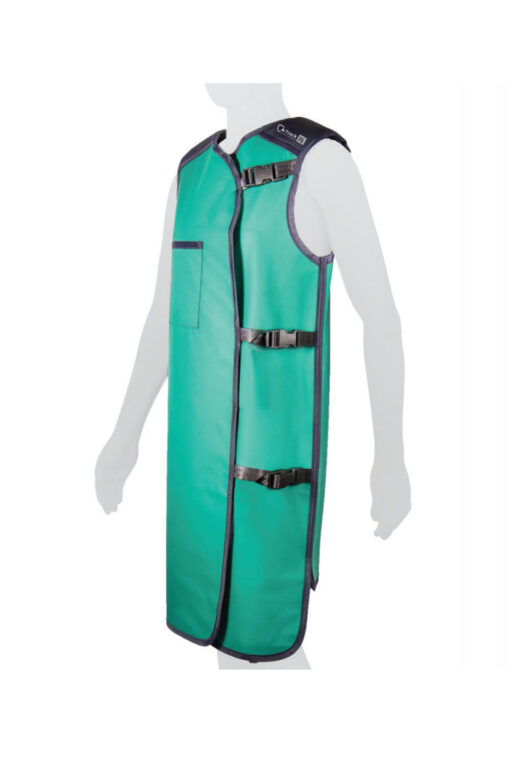 Green coat wraparound lead apron side view