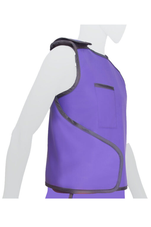 Mannequin wearing the classic lead apron vest in purple.