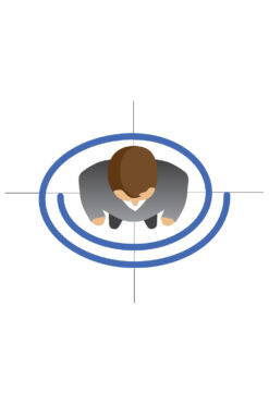 icon showing a person from the top with a circle around it showing protection level of lead aprons