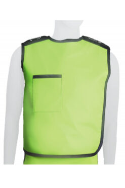 mannequin wearing the semi-wrap lead apron vest in lime green for x-ray protection