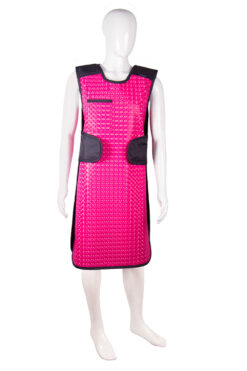 Mannequin wearing the double-sided lead apron in pink