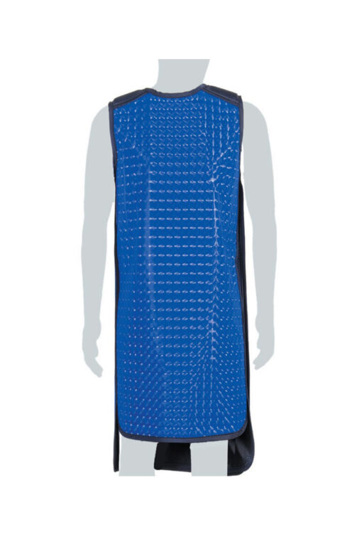 Mannequin wearing Full Wrap Lead Apron in Blue - back view