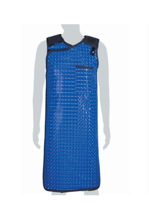 Mannequin wearing Full Wrap Lead Apron in Blue - front view