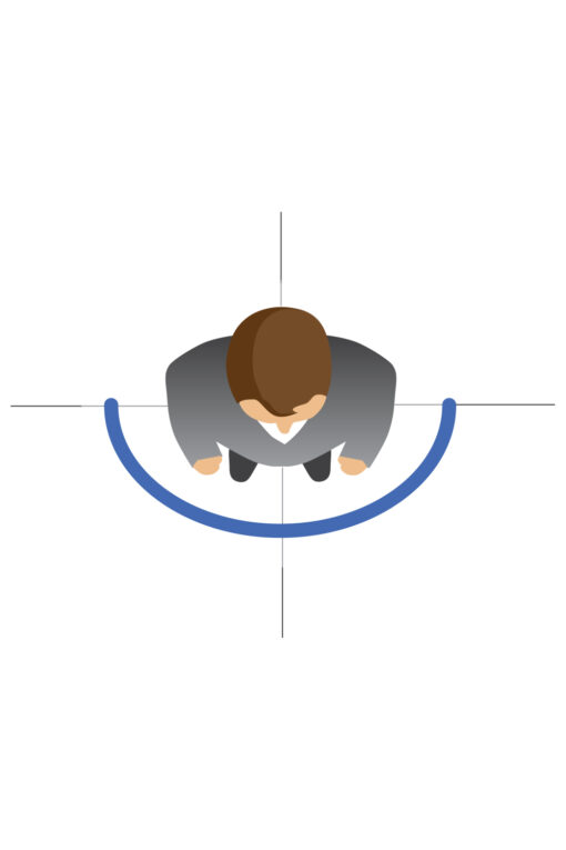 icon showing a person from the top with a circle around it showing protection level of lead aprons