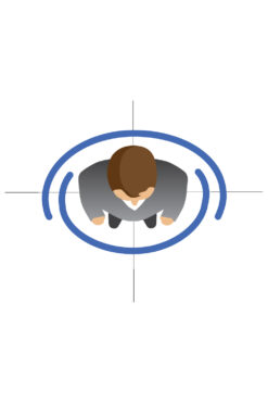 icon showing a person from the top with a circle around it showing protection level of lead aprons