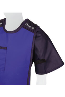 mannequin wearing lead apron vest with epaulette sleeve