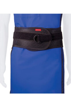 Mannequin wearing corset belt over lead apron - front view