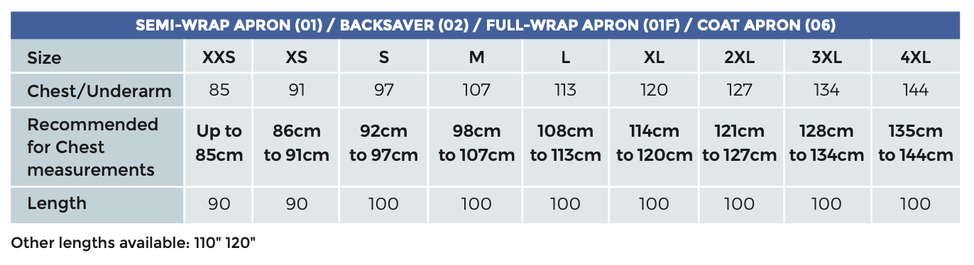 sizing chart wraparound