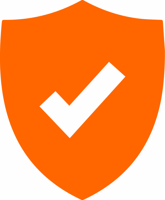 orange shield with white tick box